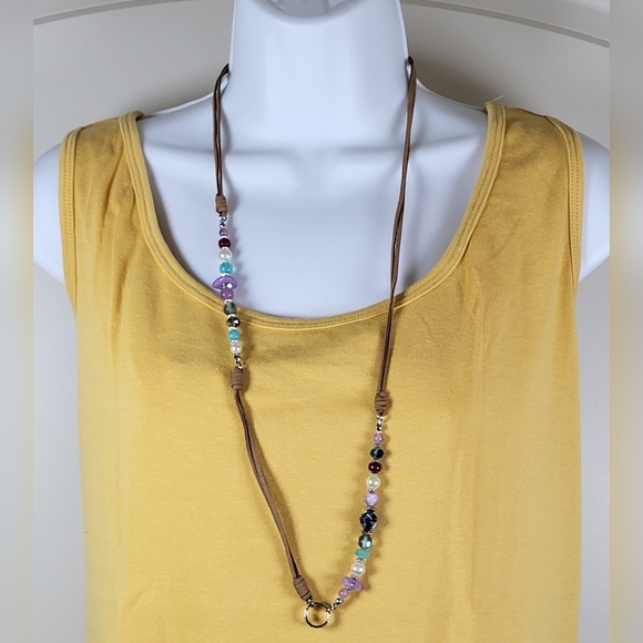 CATO Purple and Teal Bead Corded Necklace and Dangle Earrings Set / Pierced - Picture 2 of 5